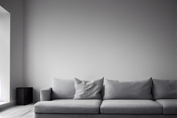 mock up wall for business, grey sofa in minimalist room. generative ai