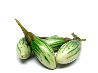 Mixed eggplant and purple eggplant in white background