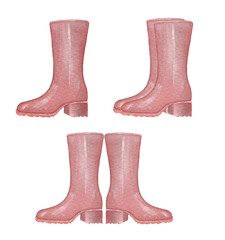 Watercolor Red Rubber Boots hand painted illustration