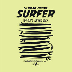 surfing summer illustration beach and wave - obrazy, fototapety, plakaty