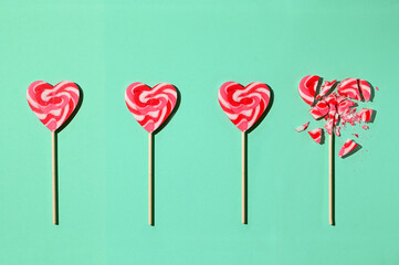 Line Formation Lollipop In Shape Of Heart and Last One Broken - 569827675