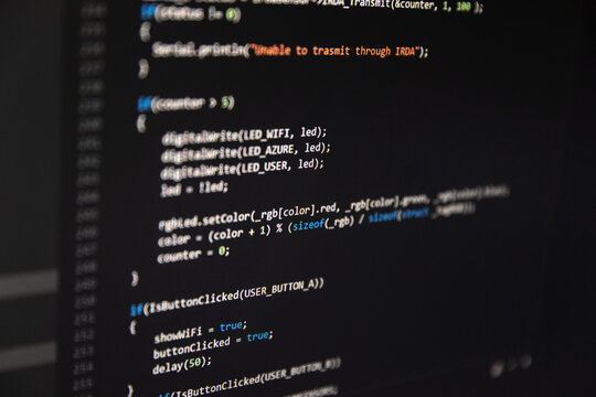 Software development. Software source code. Programming code.