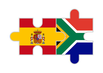 puzzle pieces of spanish and south african flags. vector illustration isolated on white background