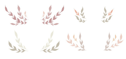 Fototapeta na wymiar Vector set of wreaths from branches with foliage and copy space. Collection of gentle frames with twigs and stems in pastel colors.