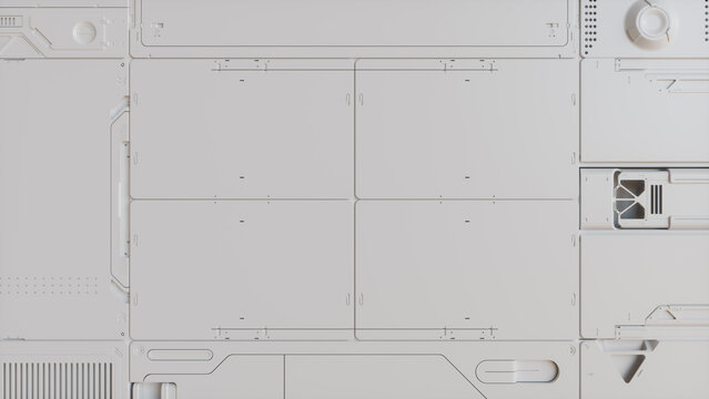 Sci-Fi Wallpaper with White, Futuristic Tech Panels. 3D Render.