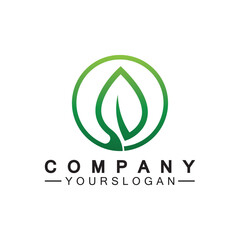 Simple leaf logo inside circle with minimal line art design style