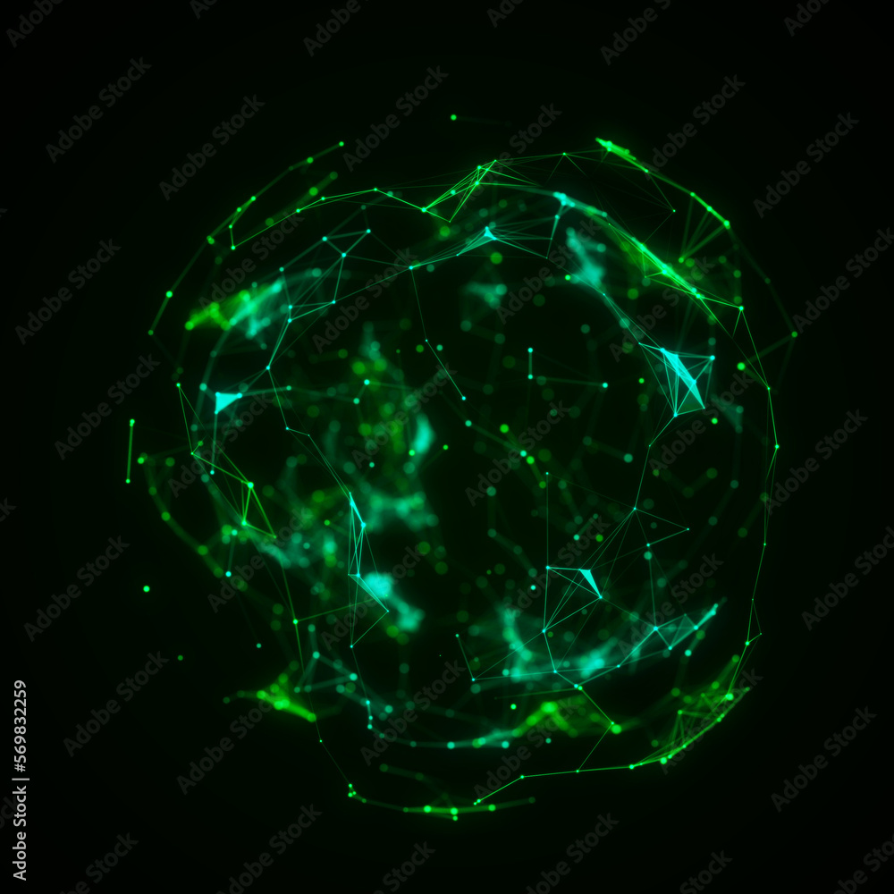 Poster futuristic sphere made of particles for connect network. flow of particle in cyberspace. space energ
