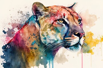Colorful watercolor painting of a Florida panther. Generative AI