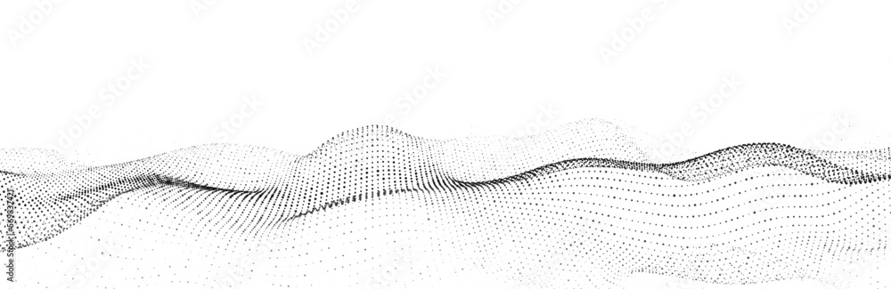 Poster abstract dynamic smooth wave. sound wave concept. futuristic particle flow on a white background. di