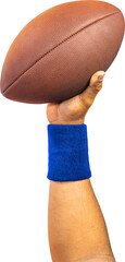 American football player about to throw the football ball isolated on white background, With PNG...