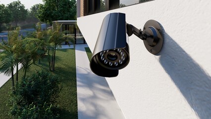 CCTV camera close-up, Surveillance concept, 3D render.