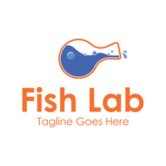 Fish Lab Logo Design Template with a fish icon and lab icon. Perfect for business, company, mobile, app, restaurant, etc