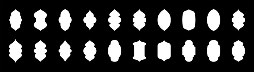Arabic window frame set. Traditional islamic design illustration. Arabic muslim shape arch. Ramadan kareem shapes of windows and gates.