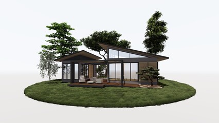 Country cottage for family holidays, white background. 3d render.