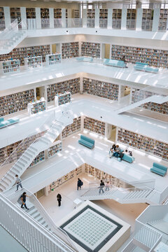 Library, University And Education Building With Books For College Students Ready For Learning. Architecture, Study Research And School Book On Campus For Knowledge And Studying With Textbooks