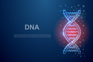 DNA spiral with damaged segments. Broken DNA spiral low poly symbol. Biotech design illustration concept. Polygonal genetic helix illustration