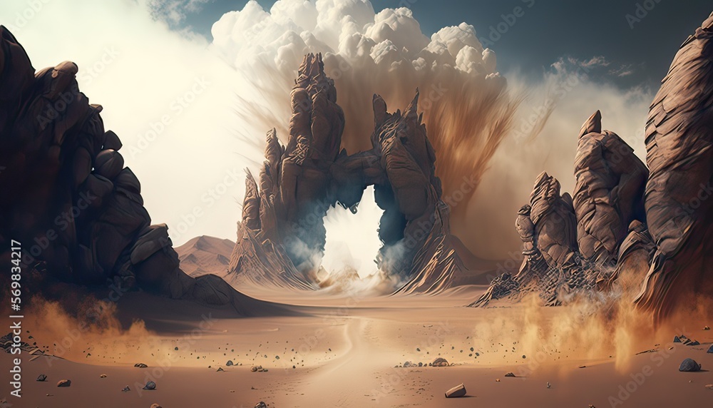 Canvas Prints Barren wasteland with jagged rocks and boiling geysers. Illustration fantasy by generative IA