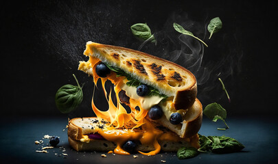 Grilled cheese on dark background