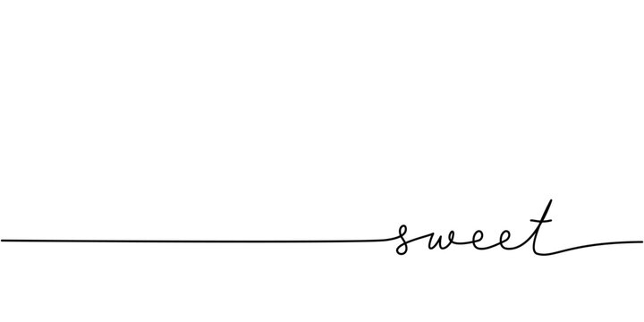 Sweet word - continuous one line with word. Minimalistic drawing of phrase illustration.