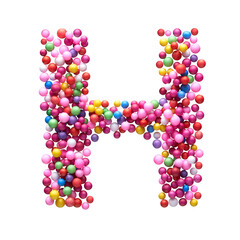 Capital letter H made of multi-colored balls, isolated on a white background.