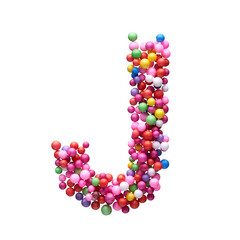 Capital letter J made of multi-colored balls, isolated on a white background.