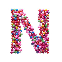 Capital letter N made of multi-colored balls, isolated on a white background.