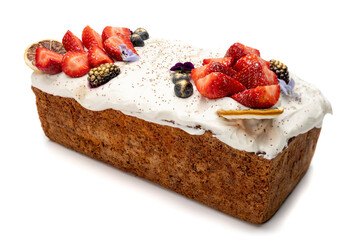 Strawberry cake image taken with tilt and shift lens for perspective control