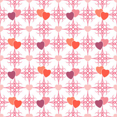 Red heart on pink square seamless pattern