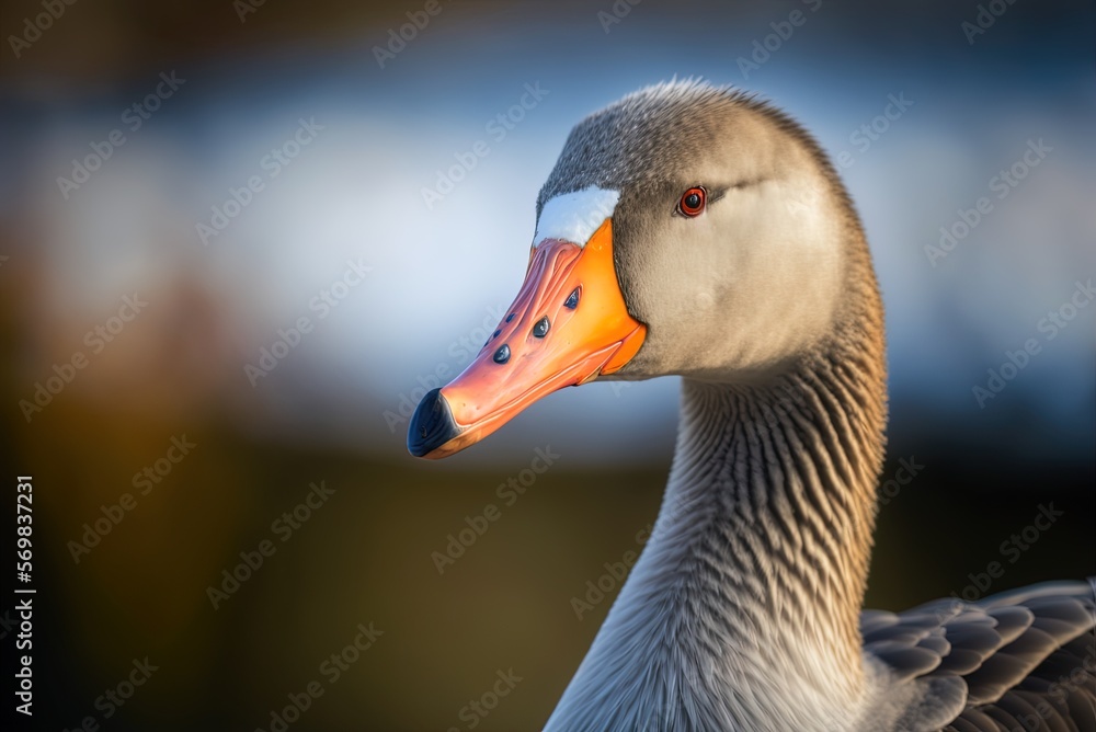 Poster the greylag's head is just slightly in focus. unfocused shot of a goose anser anser on a hazy backdr