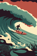 man surfer surfing on big wave in beautiful ocean beach - obrazy, fototapety, plakaty