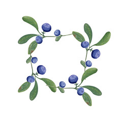Watercolor summer frame made of blueberries