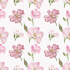 Summer watercolor pattern with pink flowers