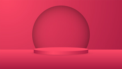 blank round pedestal. red circular podium for outstanding luxury product advertising display on color background with minimal style in studio room 