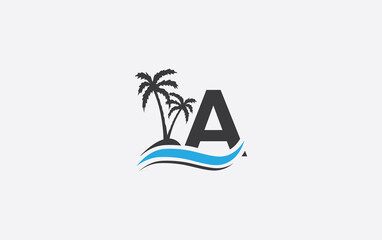 Nature water logo wave and beach tree icon art logo design with the letter and alphabet