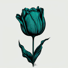 cartoon style hand drawn tulip with dark outline white background