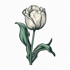 cartoon style hand drawn tulip with dark outline white background