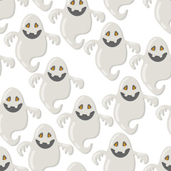 Funny happy ghost vector seamless pattern. Childish spooky boo background for kids. Magic scary spirit. Cartoon vector texture of comic phantom