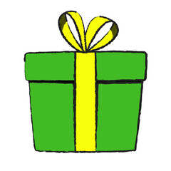 Surprise gift box, birthday celebration, special give away package, loyalty program reward, wonder gift with exclamation mark, vector icon, flat illustration. Cartoon style