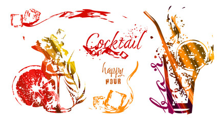 Set of cocktail glasses - Cocktail bar menu. Vector elements for restaurant and cafe. Design template with different colorful cocktails. Art for menu, shop, market or sale.