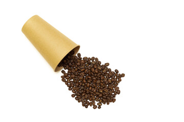 scattering of coffee beans shot on a white background.