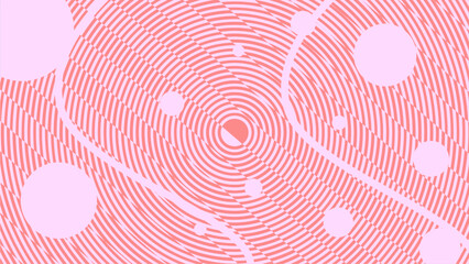 Modern Styled Striped Color Line Waves with Curve and Circle Particles, Soft Blue with Peach Red Background