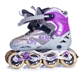 Old dirty child rollers on white background isolation