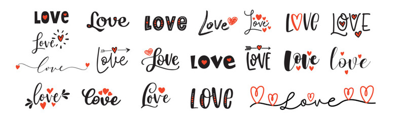 LOVE. Lettering vector illustration for poster, card, banner valentine day, wedding. Love text logo. Hand drawn typography word - love with doodle heart. Print for tee, t-shirt.