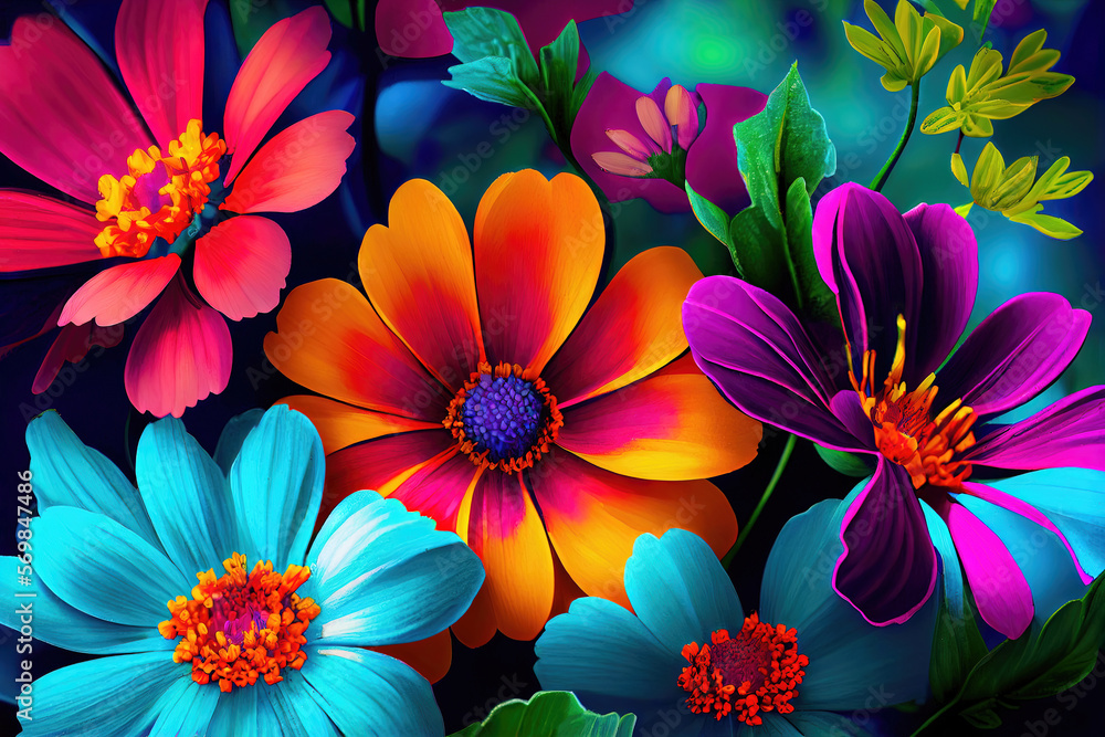 Canvas Prints modern colorful flower wallpaper background pattern design (generative ai)