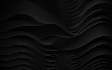 Wavy Black Layers. Contemporary Abstract 3D Background. Abstract folded paper effect. Stylish black background. Maze made of paper. black background.