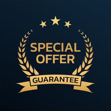 Special offer guarantee icon, logo or badge with laurel wreath and ribbon. Business award design. Vector illustration.