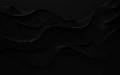 Wavy Black Layers. Contemporary Abstract 3D Background. Abstract folded paper effect. Stylish black background. Maze made of paper. black background.