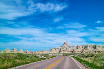 Fototapeta na wymiar A long way down the road of Badlands National Park, South Dakota