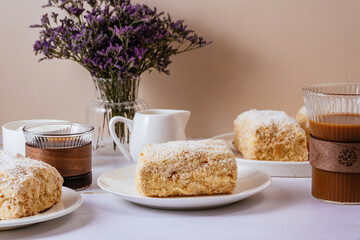 homemade cake made of several layers and cream
