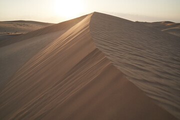 Fototapeta na wymiar Landscape with desert dune and setting sun.